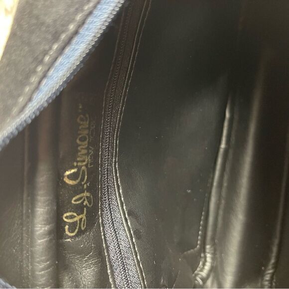 Vintage L.J.Simone Navy Blue quilted Suede crossbody bag gold tone chain accent. - Picture 12 of 12